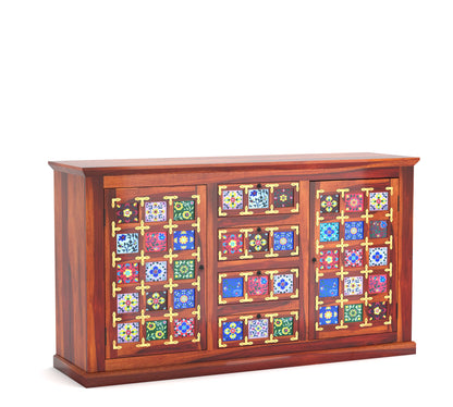 WeeHom Furniture Antique Side board With Tile and Brass Work