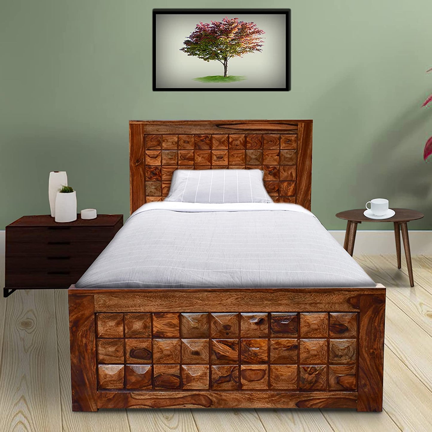 Solid Sheesham Wood Bed with Hydraulic Storage for Bedroom | Solid Wood Double Bed Cot (Without Bedside)