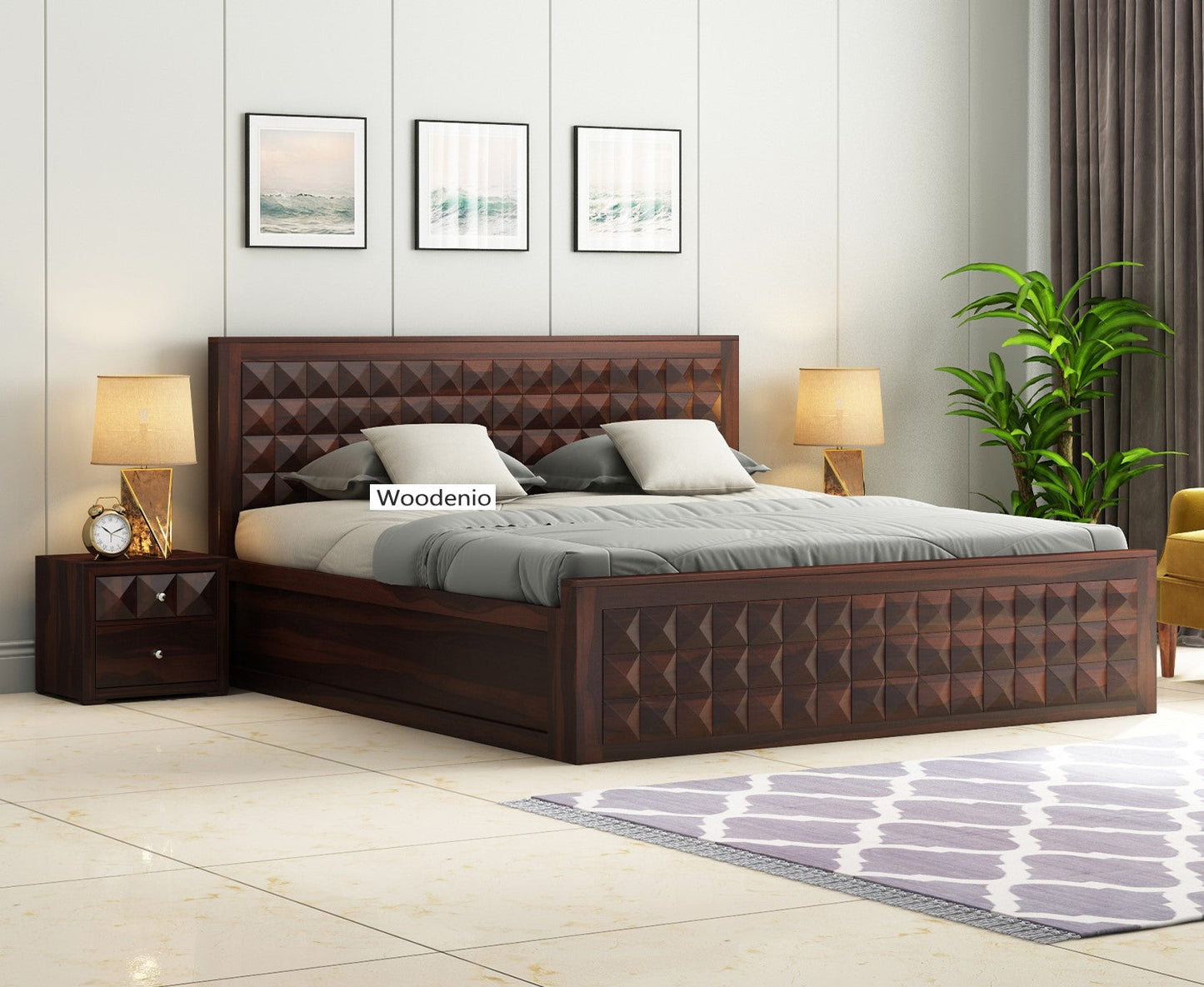 Solid Sheesham Wood Bed with Hydraulic Storage for Bedroom | Solid Wood Double Bed Cot (Without Bedside)