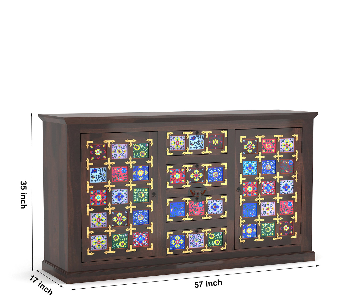 WeeHom Furniture Antique Side board With Tile and Brass Work