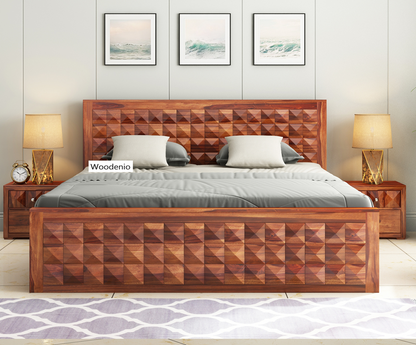 Solid Sheesham Wood Bed with Hydraulic Storage for Bedroom | Solid Wood Double Bed Cot (Without Bedside)