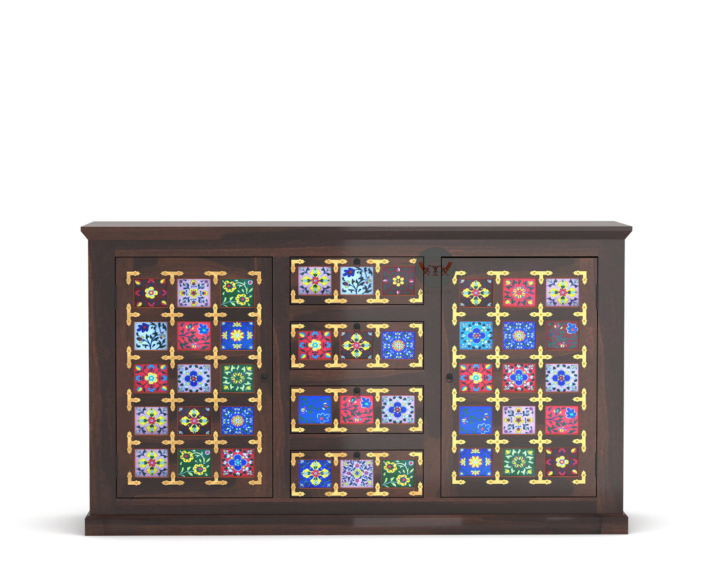 WeeHom Furniture Antique Side board With Tile and Brass Work