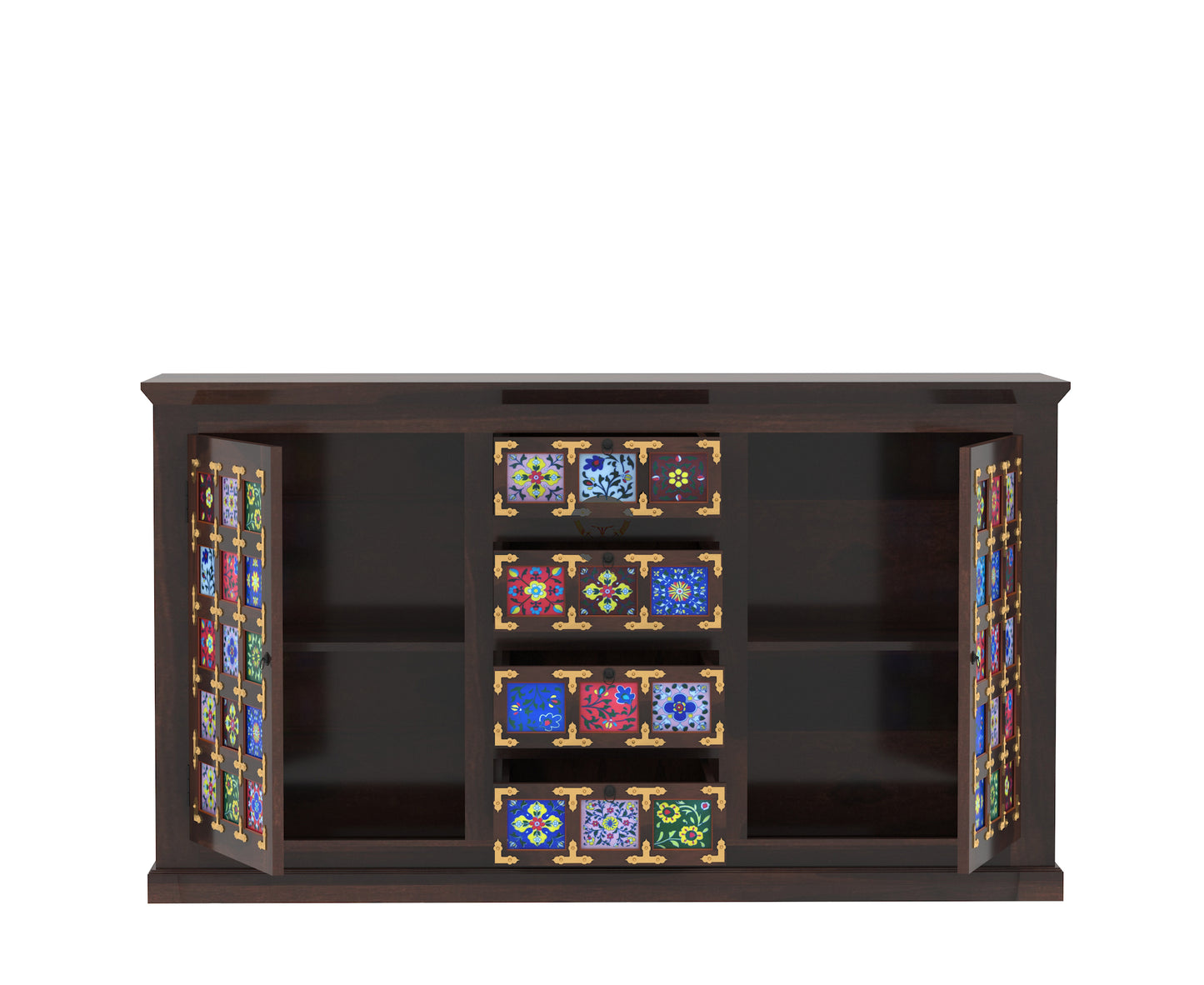 WeeHom Furniture Antique Side board With Tile and Brass Work