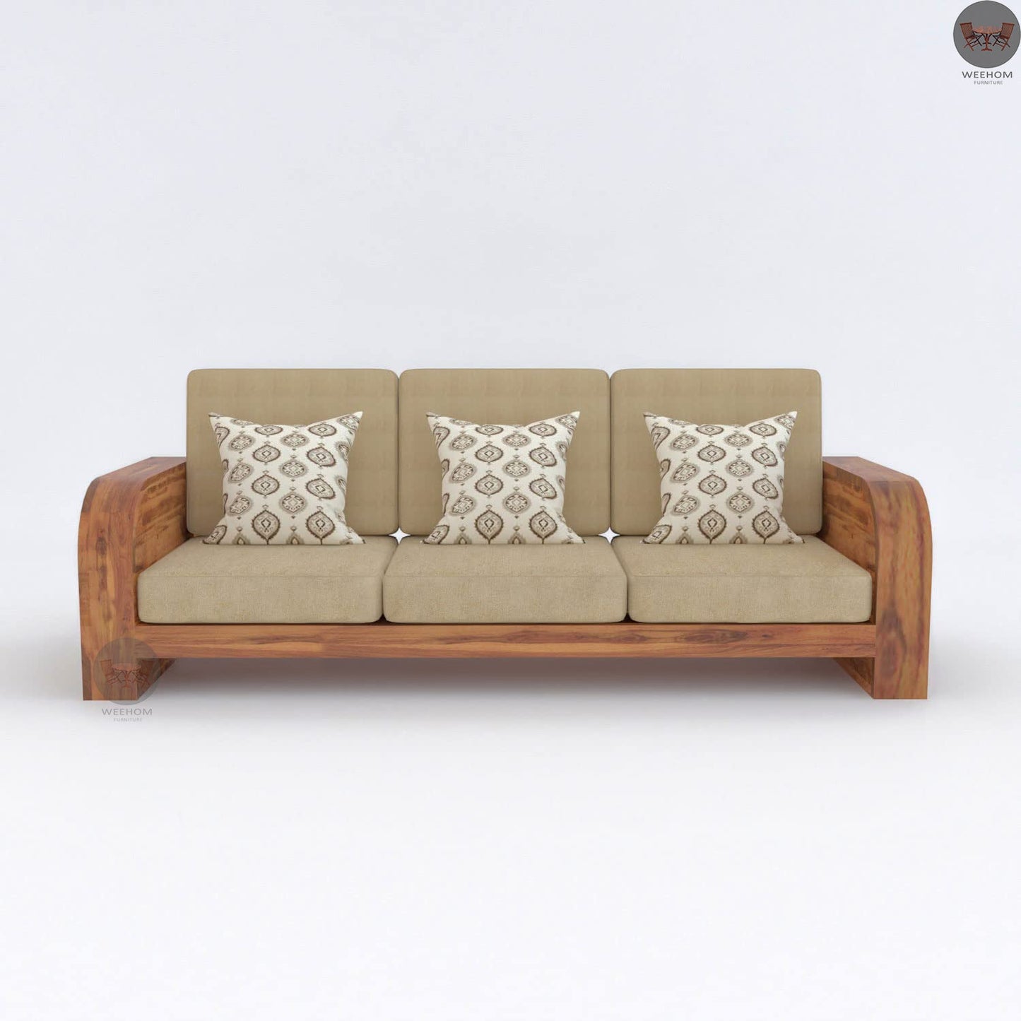 Weehom Furniture Slant Solid Wood Sheesham Sofa Three Seater - Honey Finish