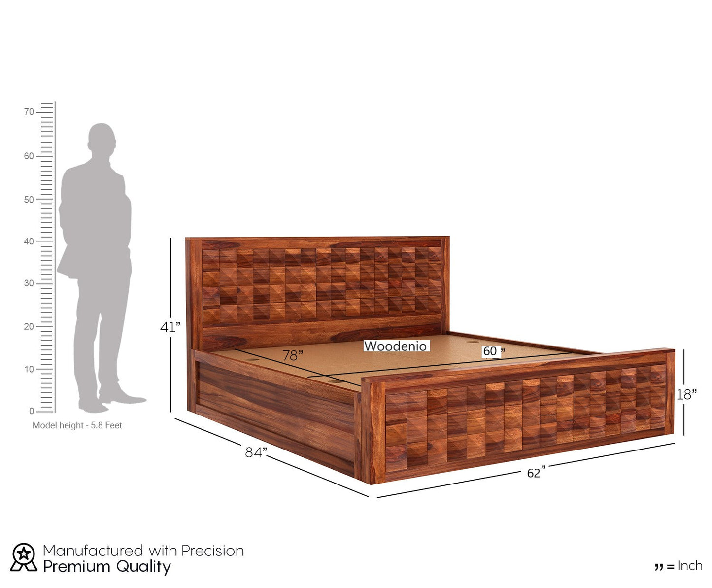 Solid Sheesham Wood Bed with Hydraulic Storage for Bedroom | Solid Wood Double Bed Cot (Without Bedside)