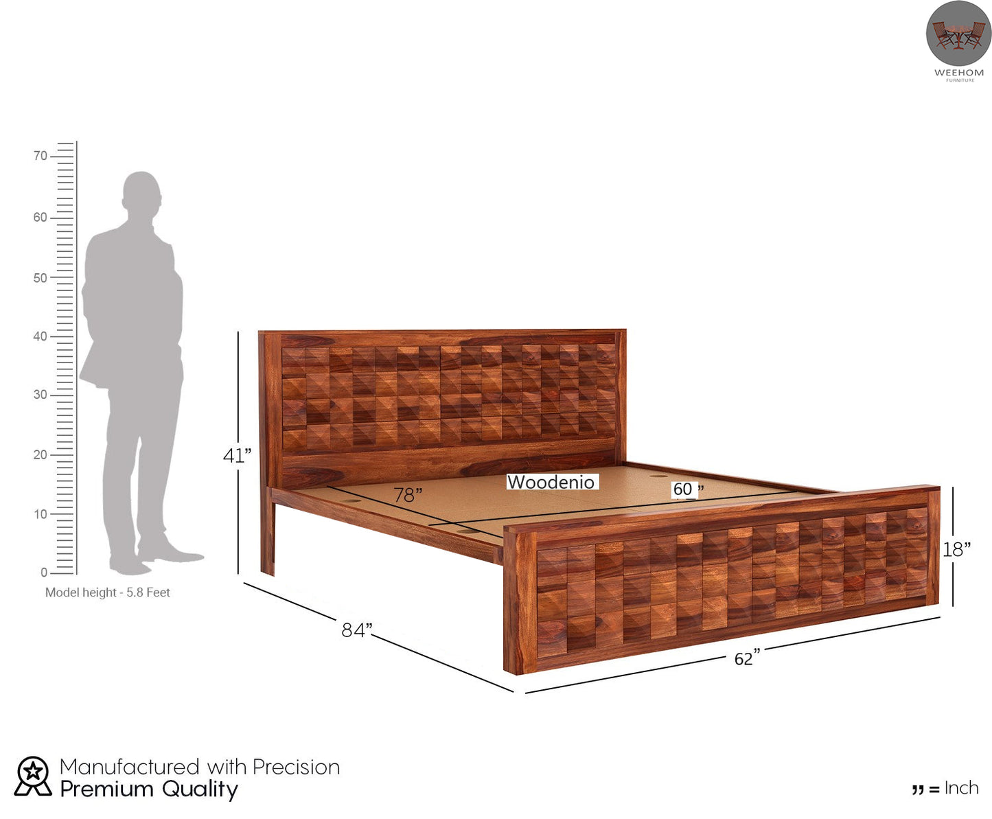 Solid Sheesham Wood Bed without Storage for Bedroom | Solid Wood Double Bed Cot (Without Bedside)